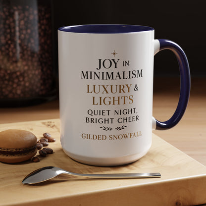 Joy in Minimalism Luxury & Lights Coffee Mug — Holiday Gilded Snowfall Design (11/15oz)