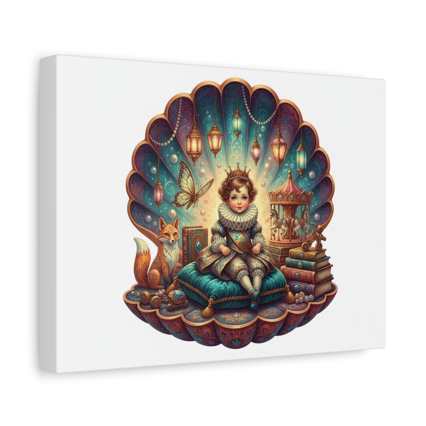 Magical Shell Nursery Canvas — Whimsical Child & Fox luxury Art Print (free shipping)