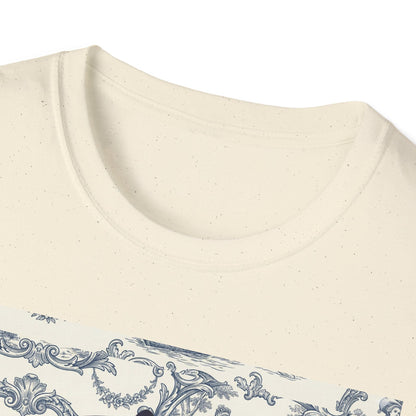 Glitch retro cracked porcelain doll face- Rococo Smartphone Toile - T-Shirt — Retro Mythology Art Tee