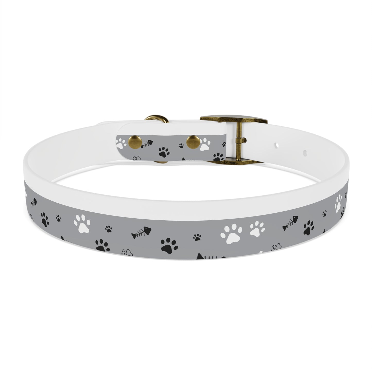 Grey Paw Print Dog Collar — Cute Bone & Paw Design, Durable Adjustable Pet Collar