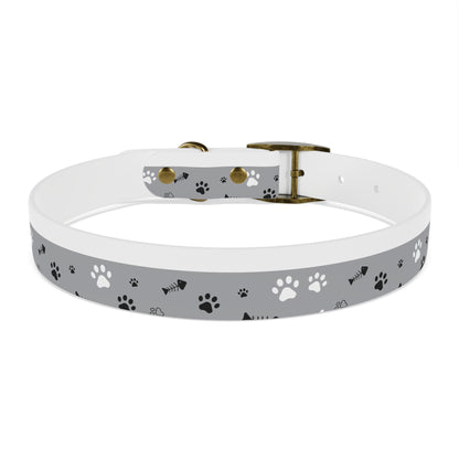 Grey Paw Print Dog Collar — Cute Bone & Paw Design, Durable Adjustable Pet Collar