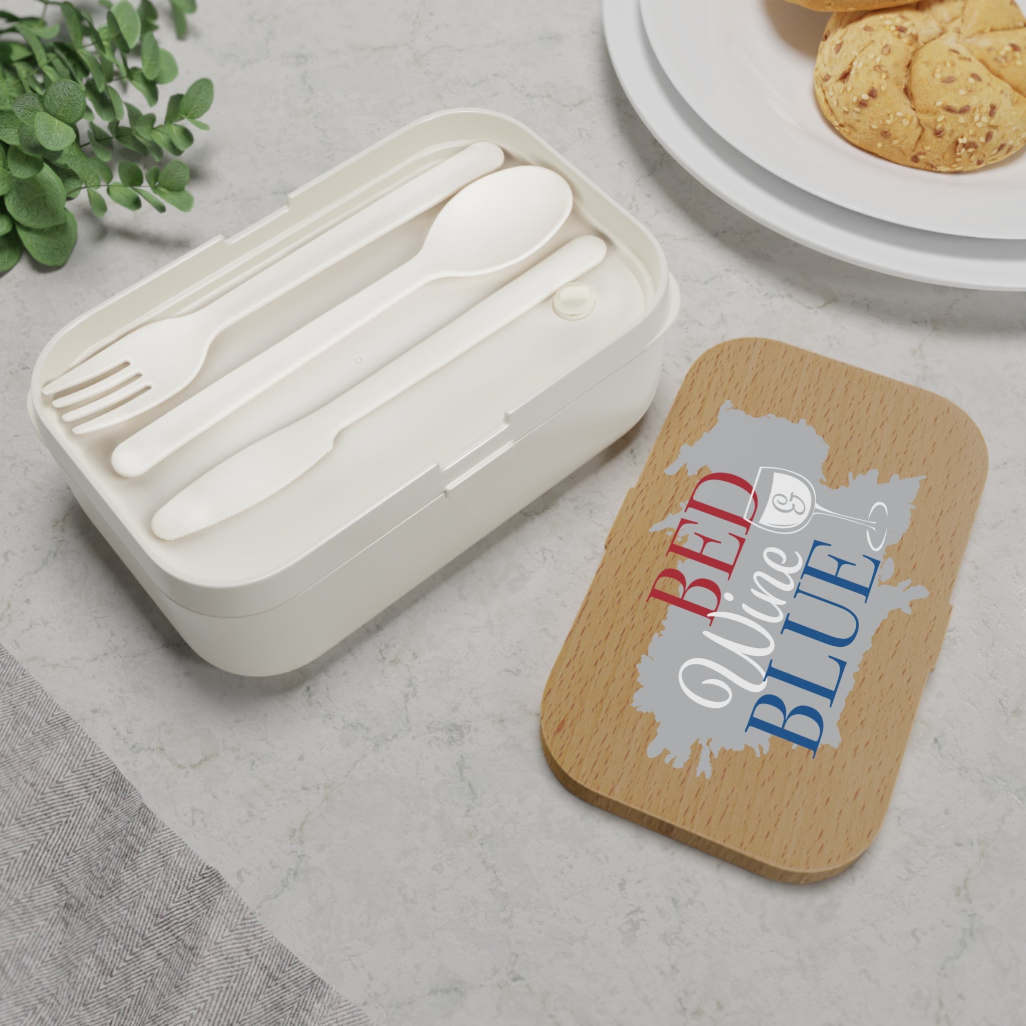 Stylish Bento Lunch Box - "Bed, Wine & Blue" Design