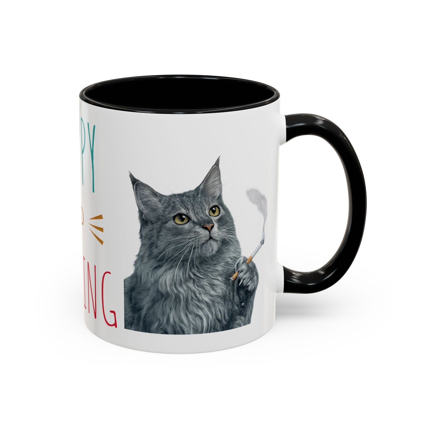 Happy and Dazzling smoking Cat Coffee Mug — Cute Cat smoking a cigarette Illustration Accent Mug (11/15 oz) (free shipping)