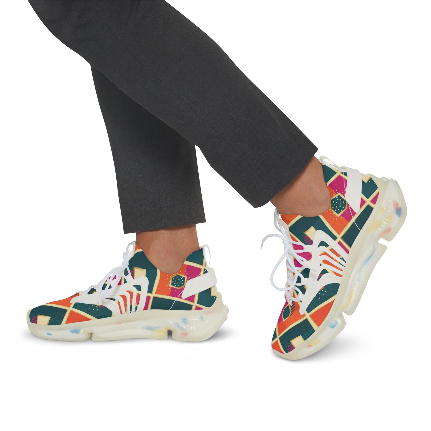 Men's Mesh Sneakers — Colorful Geometric Pattern Athletic Shoes (free shipping)