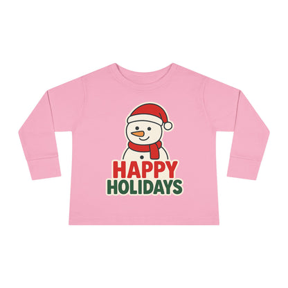 Toddler Long Sleeve Tee — 'Happy Holidays' Snowman Kids Christmas Shirt