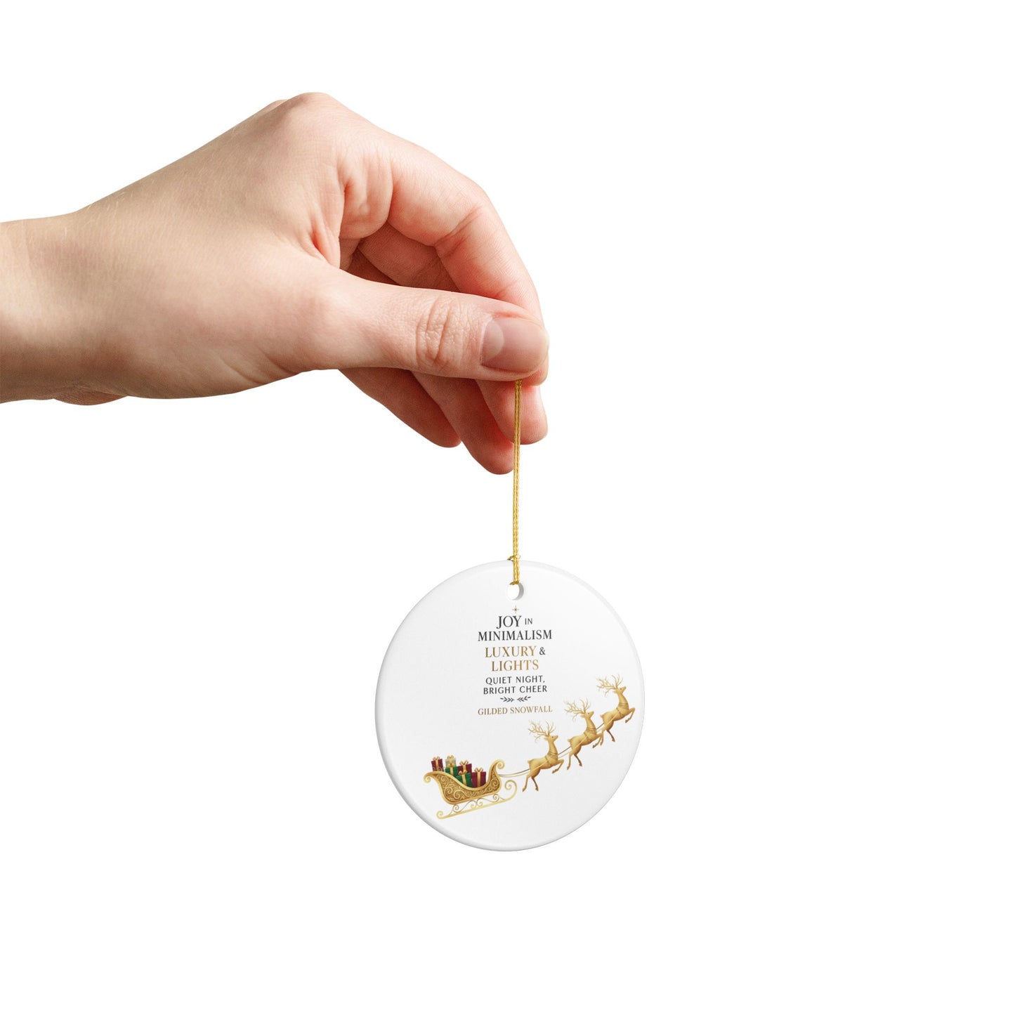Gilded Sleigh Ceramic Ornament — "Joy in Minimalism: Luxury & Lights" Christmas Decoration