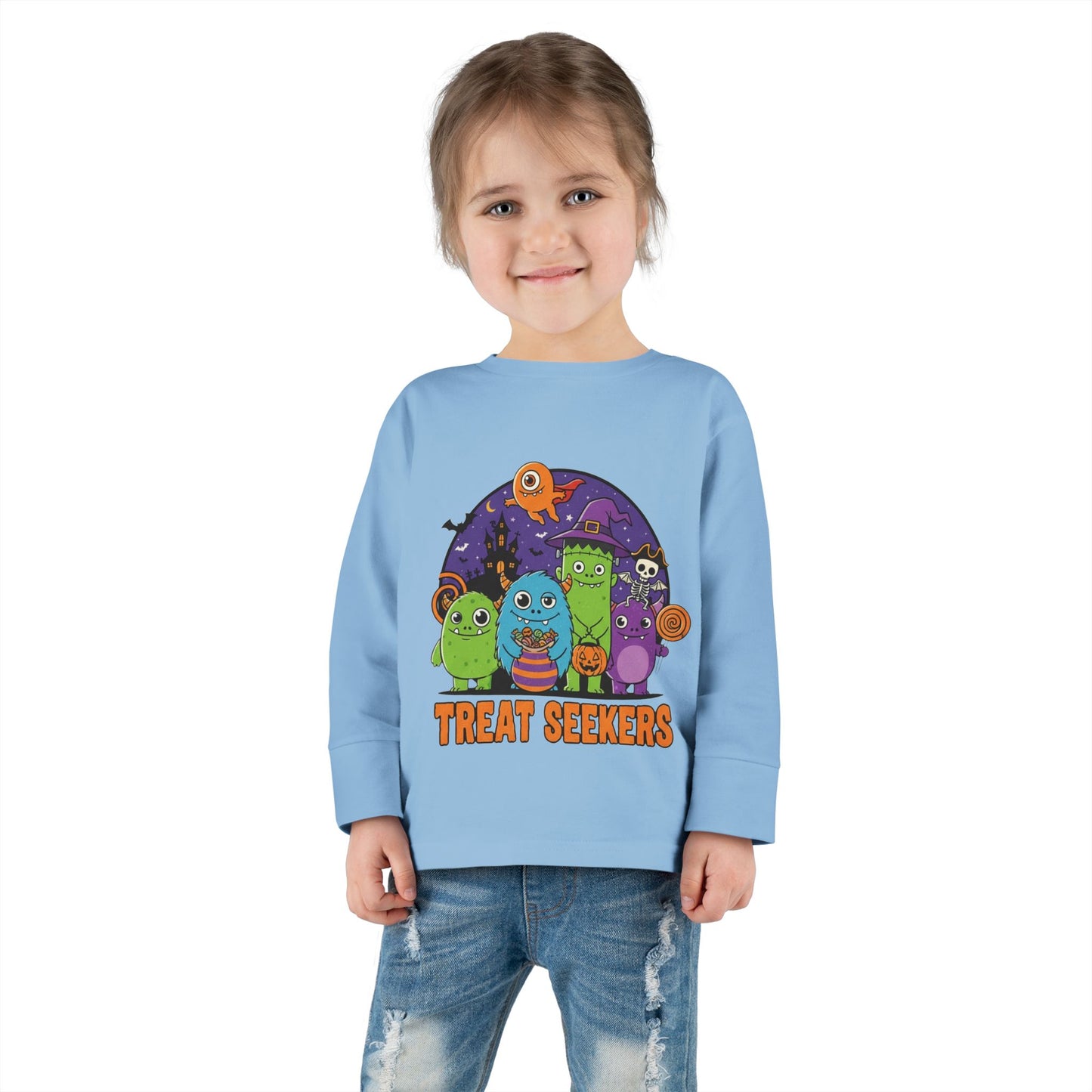 Toddler Halloween Long Sleeve Tee - Cute Treat Seekers Graphic, Kids Halloween Shirt, Trick-or-Treat Top, Fall Celebration Clothes