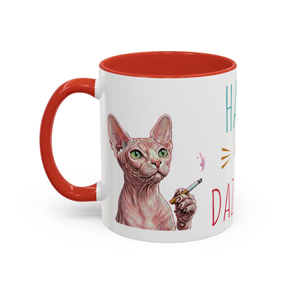 Happy and Dazzling smoking Cat Coffee Mug — Sphynx Cat Accent Mug (11/15oz) (free shipping)