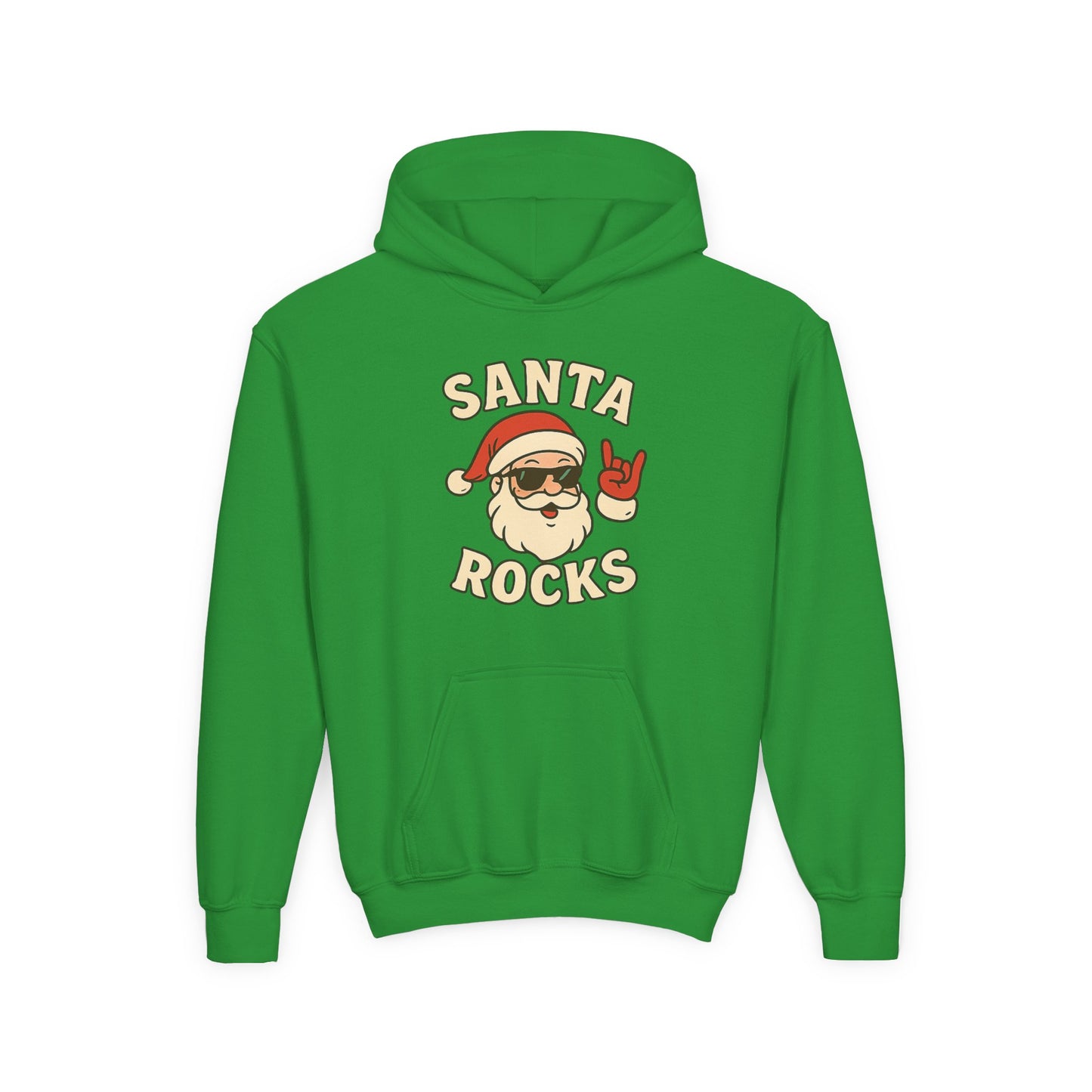 Youth Hoodie — "Santa Rocks" Cool Santa Christmas Sweatshirt