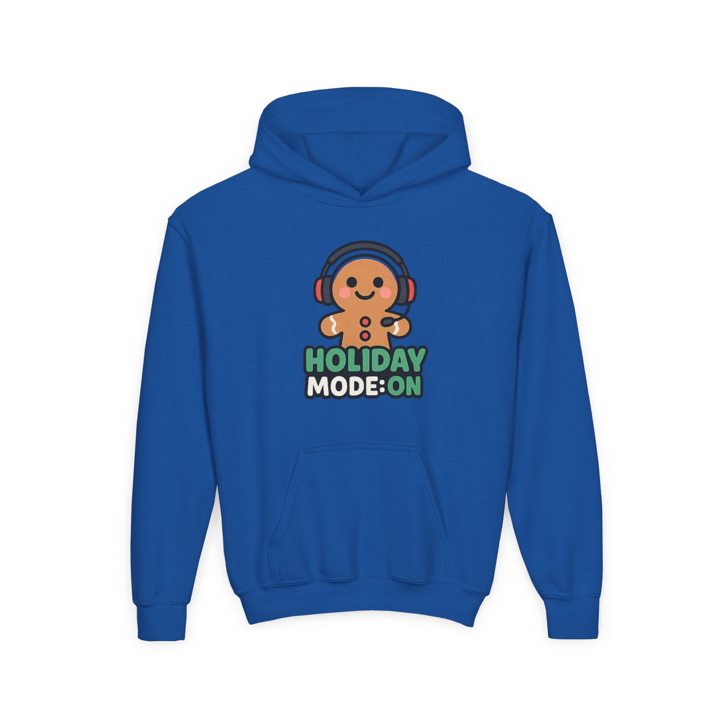 Youth Hoodie — 'Holiday Mode On' Gingerbread Headphone Christmas Sweatshirt