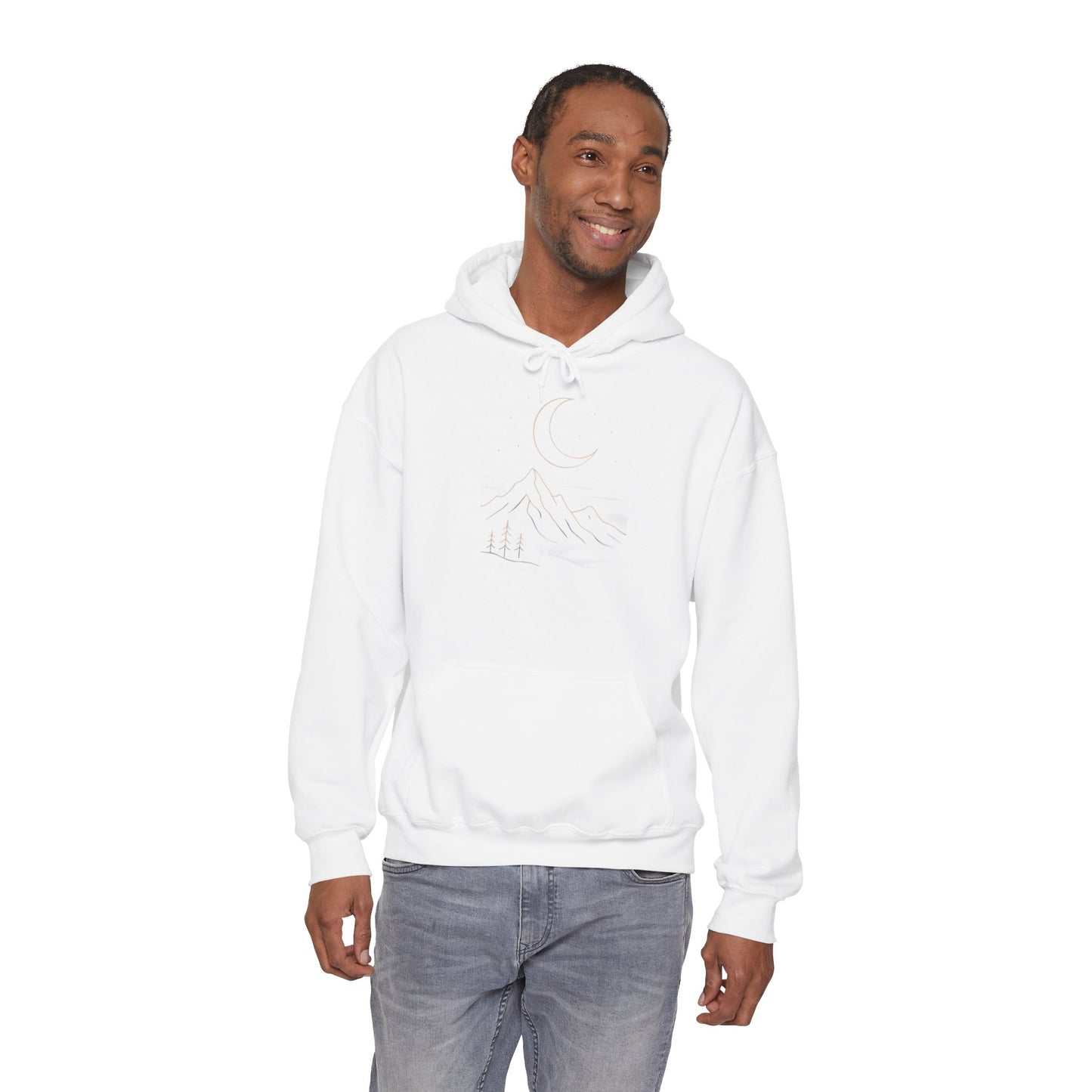 Mountain Moonline Hoodie — base camp vital gear- Minimal Crescent & Peaks Graphic Sweatshirt