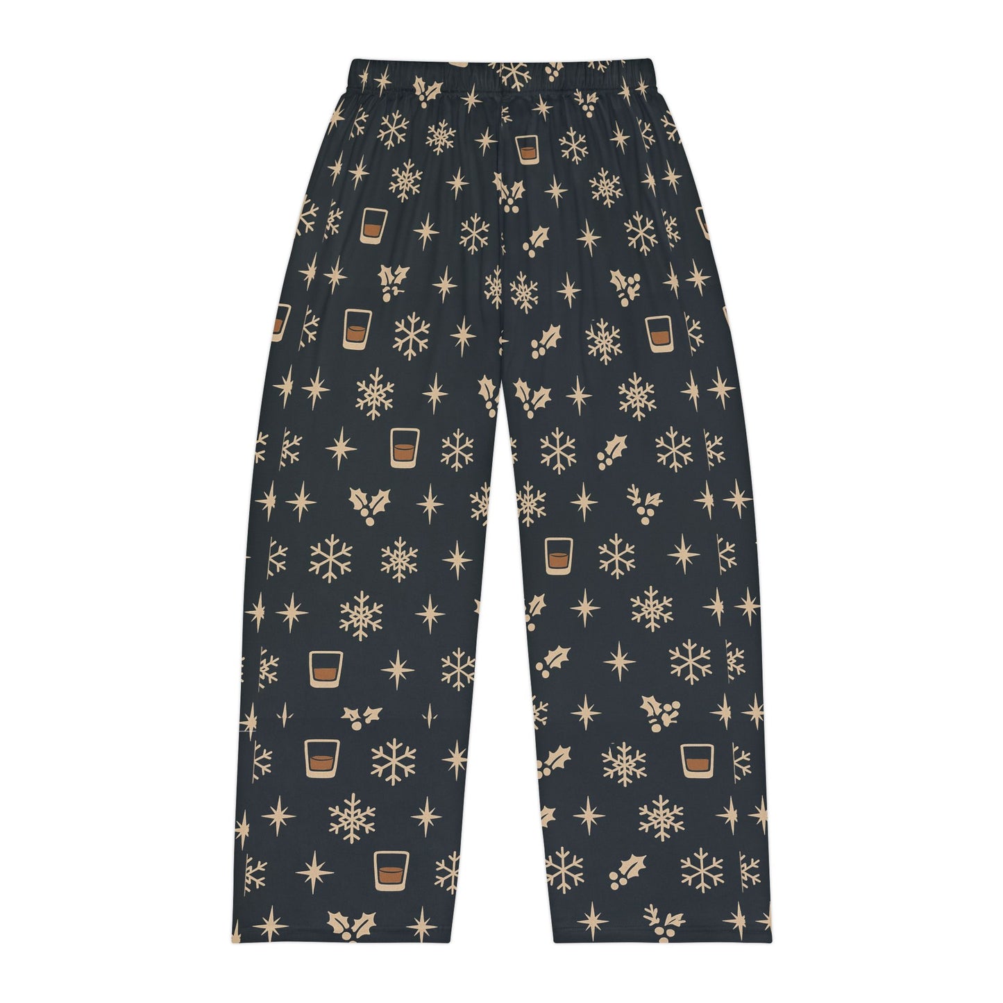 Men's whiskey Holiday Flannel Pajama Pants — Snowflakes & Coffee Pattern