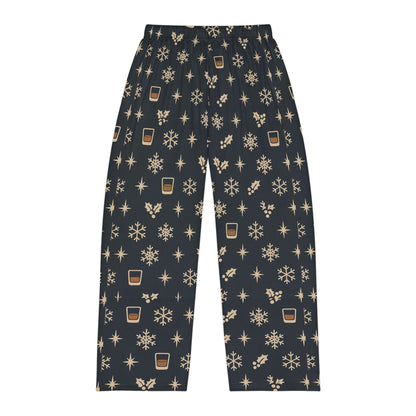 Men's whiskey Holiday Flannel Pajama Pants — Snowflakes & Coffee Pattern