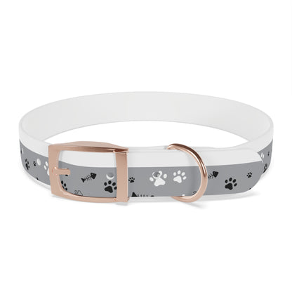 Grey Paw Print Dog Collar — Cute Bone & Paw Design, Durable Adjustable Pet Collar