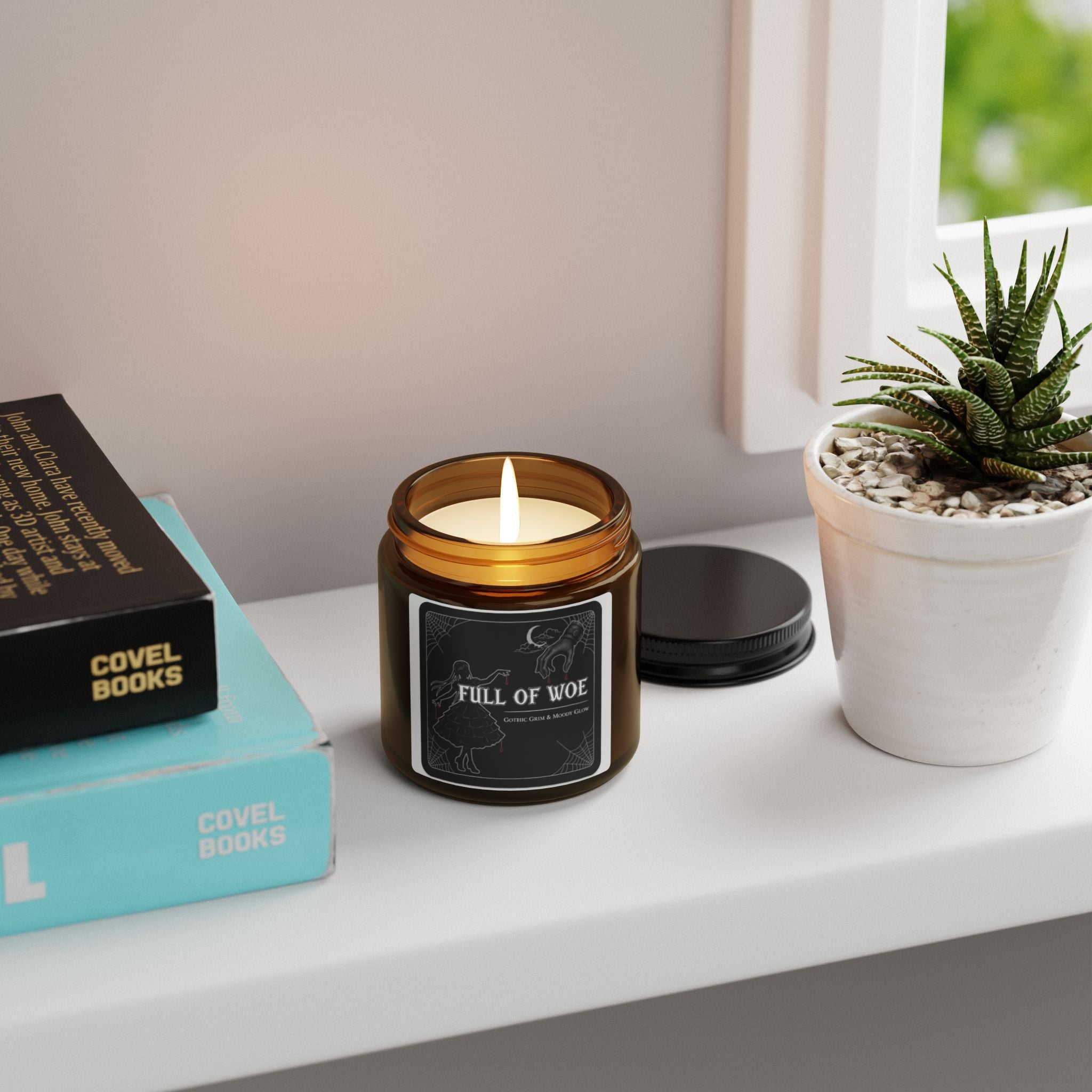 Dark Vibes Scented Soy Candle, Full of Woe Amber Jar, Relaxation Gift, Home Decor, Mood Lighting, Bath and Spa