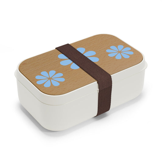 Wooden light blue Flower Design Bento Lunch Box