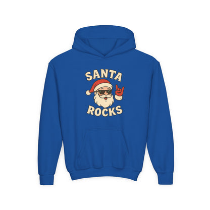 Youth Hoodie — "Santa Rocks" Cool Santa Christmas Sweatshirt