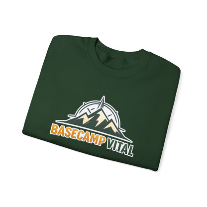 Base Camp Vital Mountain Embroidered Crewneck Sweatshirt | Cozy Hiking & Camping Pullover | 50/50 Midweight  Vital Mountain Crewneck Sweatshirt — Outdoor Adventure Logo Pullover (free shipping)