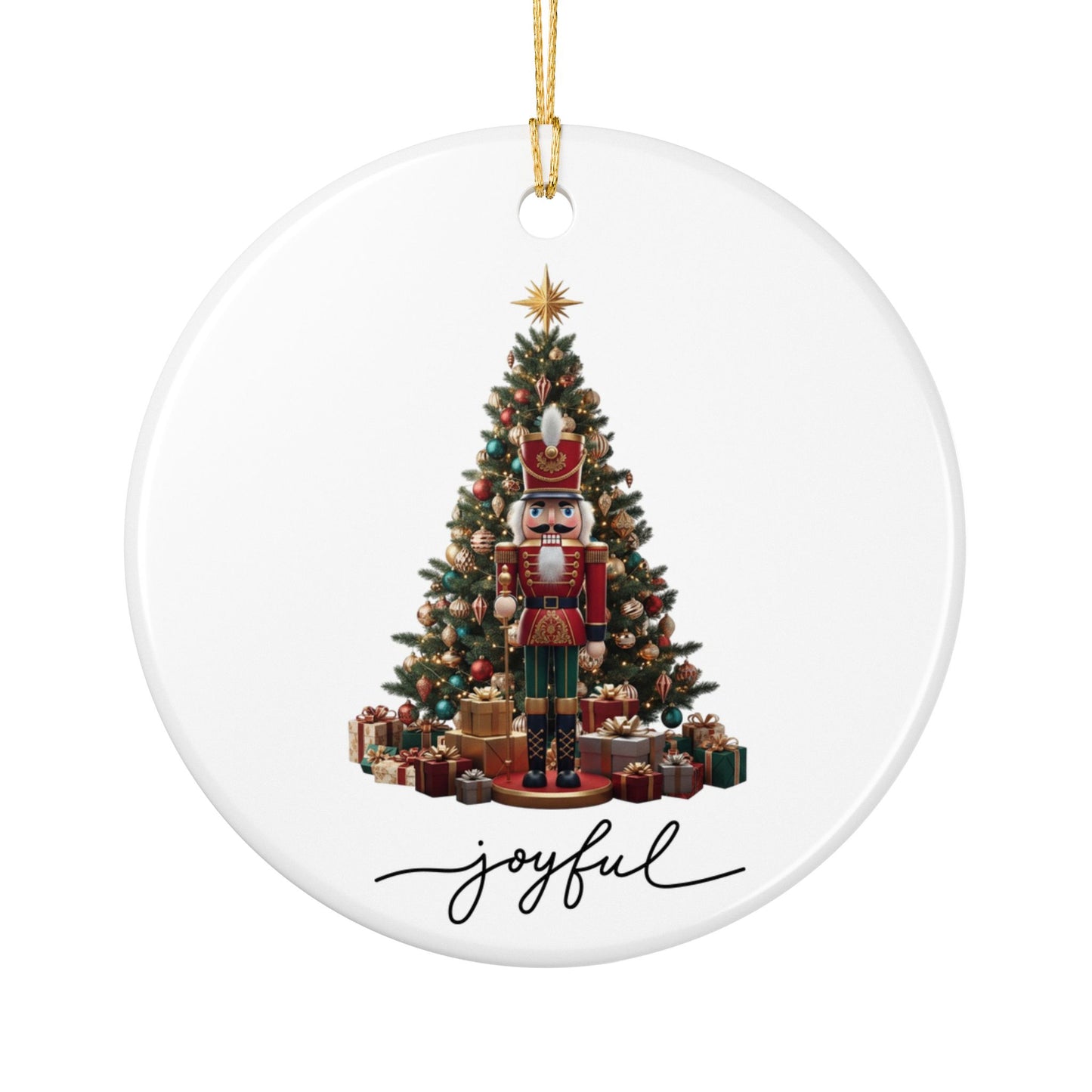 Nutcracker Christmas Tree Ceramic Ornament — 'Joyful' Holiday Decoration