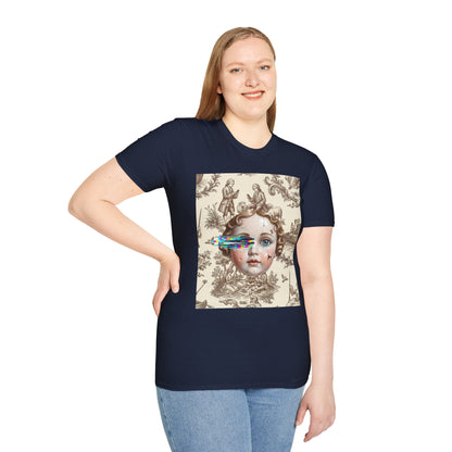 Vintage Doll Face Tee with Glitch Paint Splash