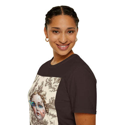 Vintage Doll Face Tee with Glitch Paint Splash
