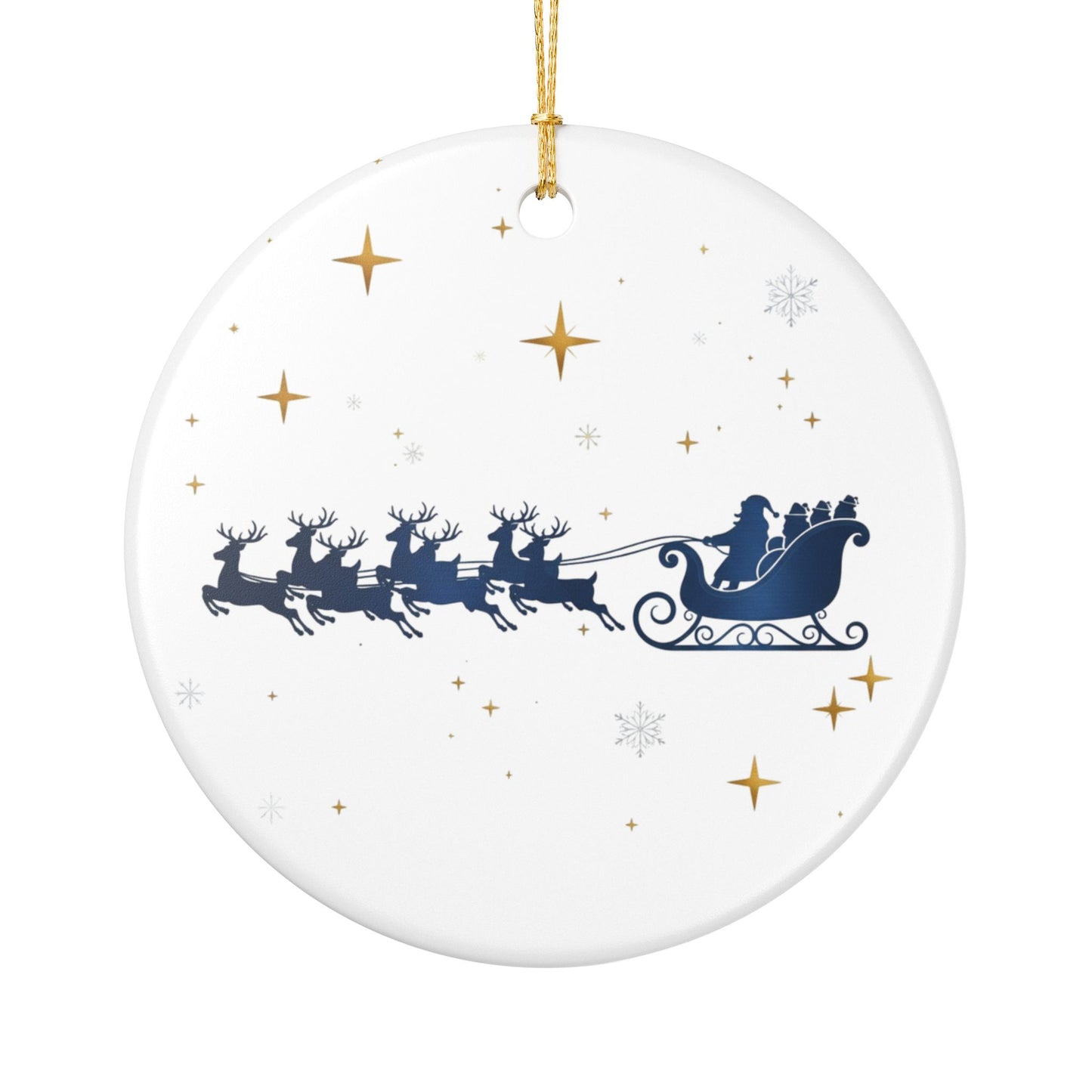 Ceramic Christmas Ornament — Santa Sleigh & Reindeer Holiday Decoration