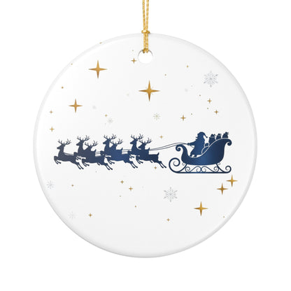 Ceramic Christmas Ornament — Santa Sleigh & Reindeer Holiday Decoration