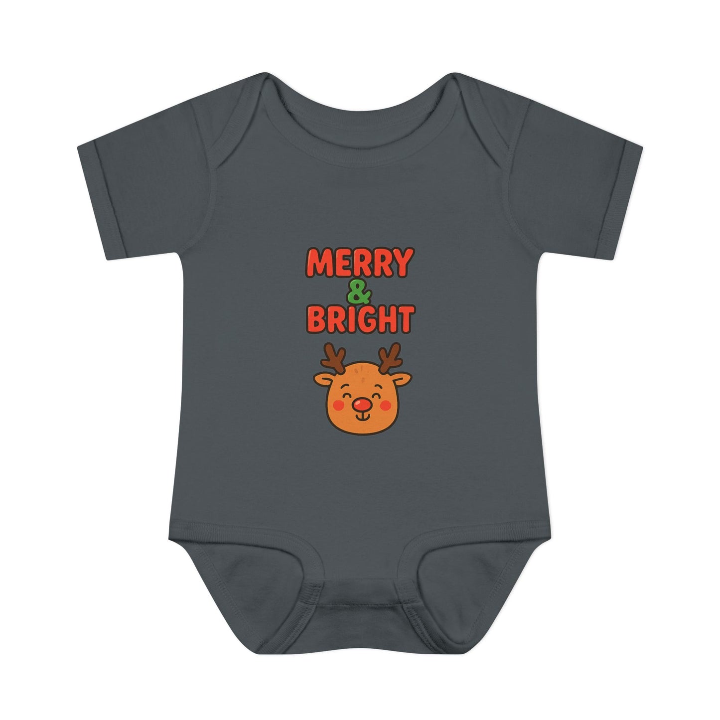 Merry & Bright Baby Bodysuit - Cute Reindeer Christmas Infant Onesie