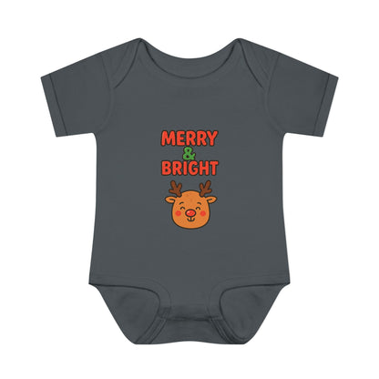 Merry & Bright Baby Bodysuit - Cute Reindeer Christmas Infant Onesie