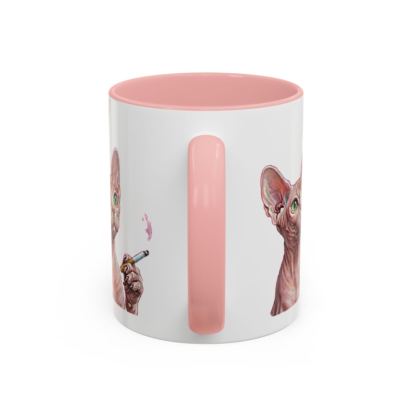 Happy and Dazzling smoking Cat Coffee Mug — Sphynx Cat Accent Mug (11/15oz) (free shipping)