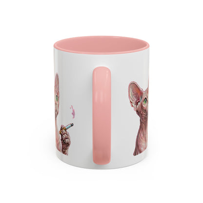 Happy and Dazzling smoking Cat Coffee Mug — Sphynx Cat Accent Mug (11/15oz) (free shipping)
