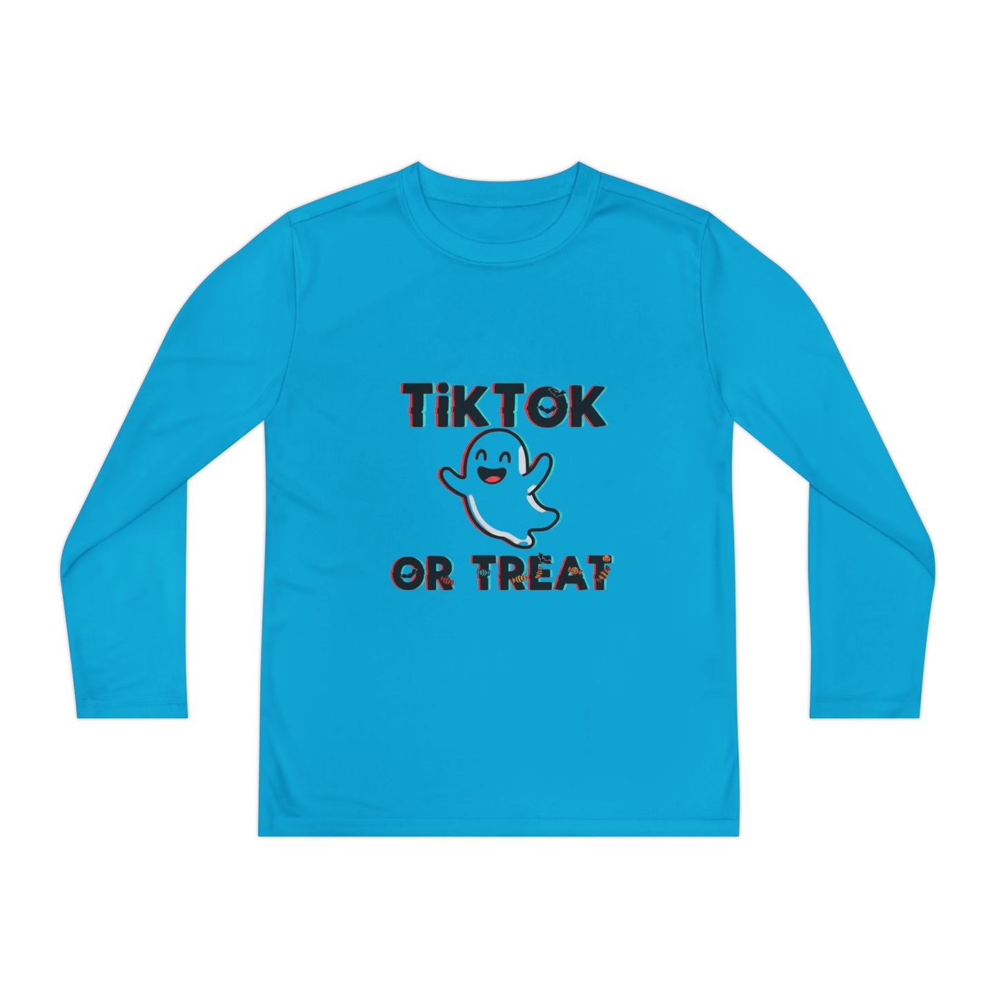 TikTok Halloween Long Sleeve Tee, Youth Costume Shirt, Spooky Apparel, Trick or Treat Top, Youth Ghost Halloween Shirt