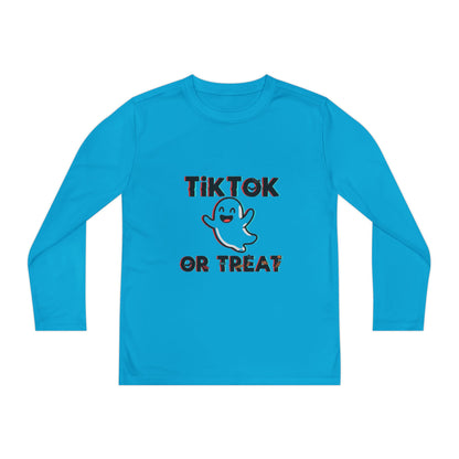 TikTok Halloween Long Sleeve Tee, Youth Costume Shirt, Spooky Apparel, Trick or Treat Top, Youth Ghost Halloween Shirt