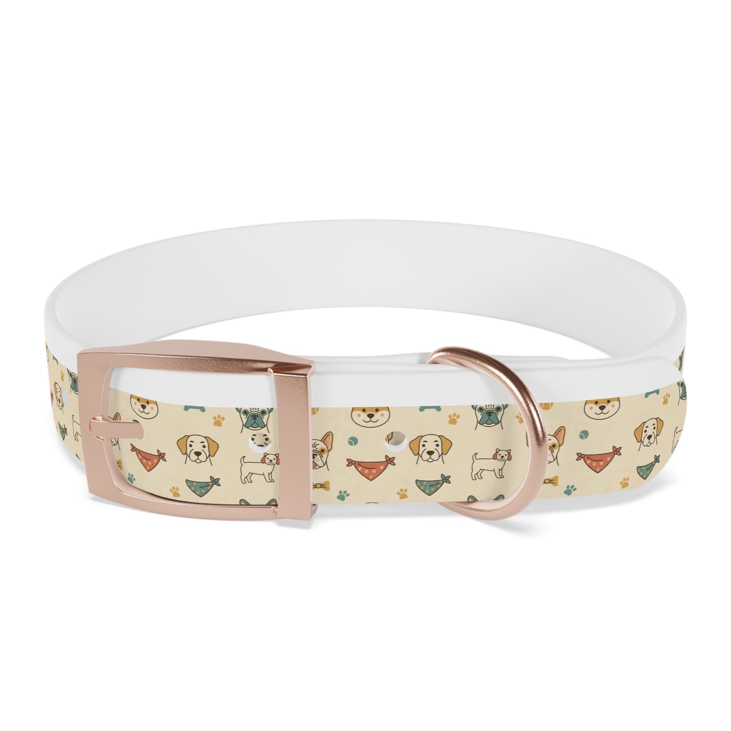 Cute Cartoon Dogs Dog Collar — Beige Puppy Pattern Adjustable Collar