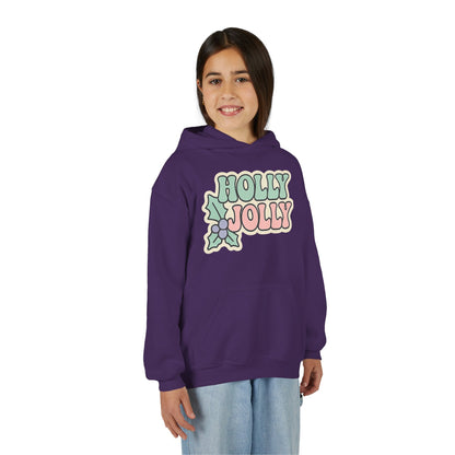 Girls Youth Hoodie — 'Holly Jolly' Pastel Christmas Holiday Sweatshirt