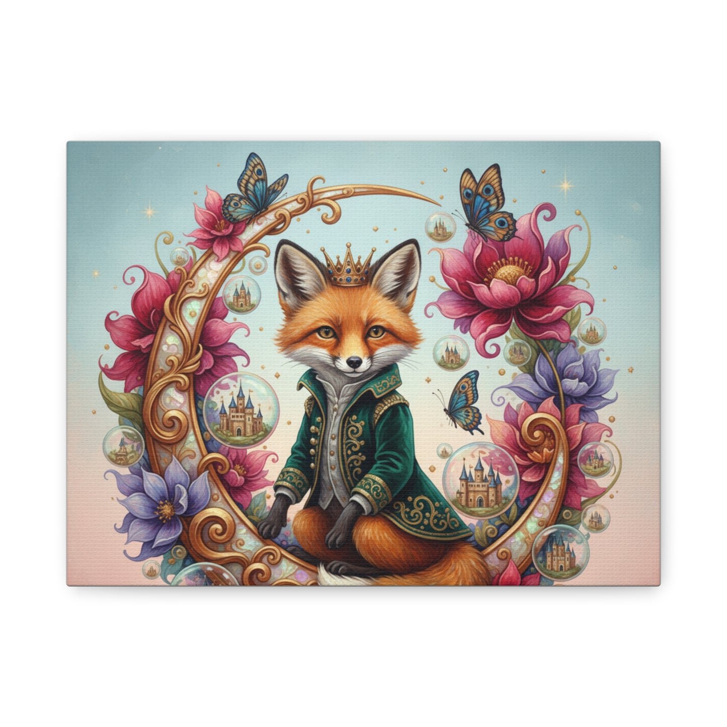 Regal Fox Art Canvas — Whimsical Crowned Fox Luxury Wall Art (free shipping)