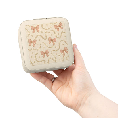 Bow Pattern Jewelry Travel Case – Compact Pink Ring & Earring Organizer