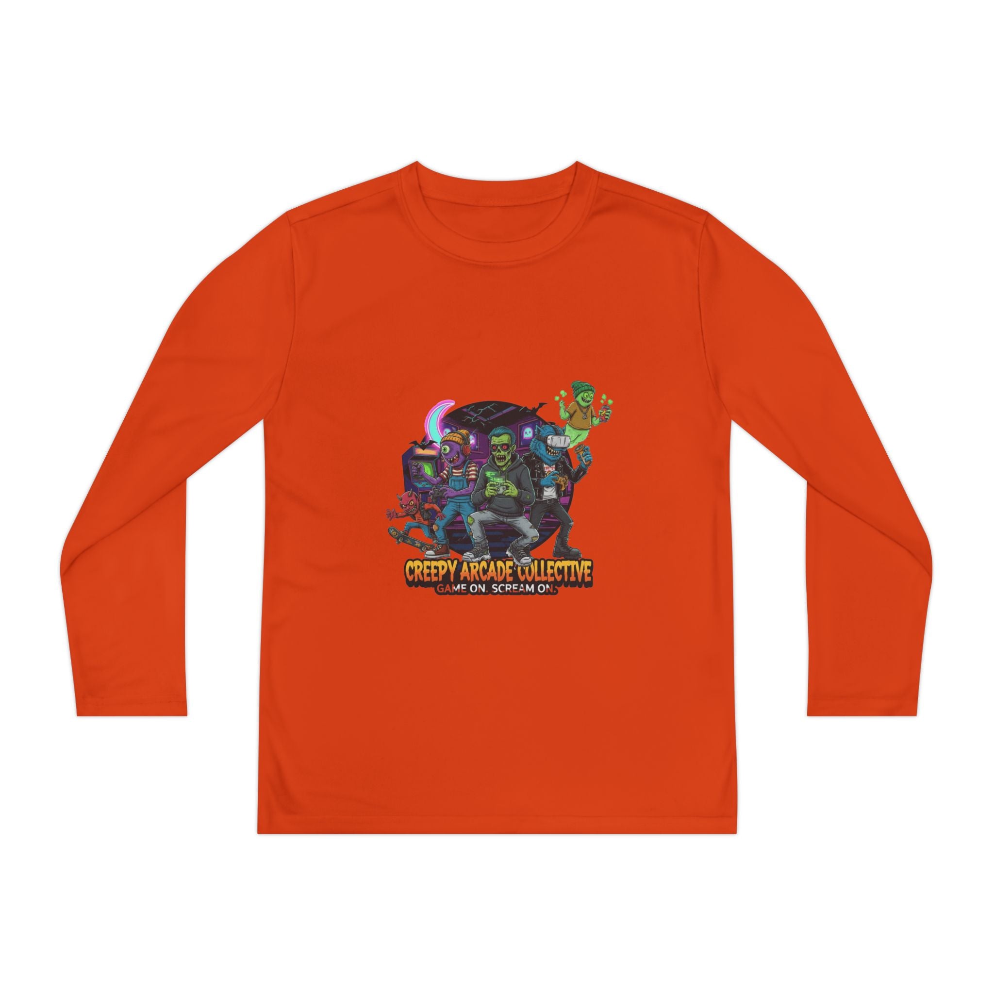 Creepy Arcade Collecting Youth Long Sleeve Tee, Kids Gamer Shirt, Halloween Costume, Teen Casual Wear, Fantasy T-Shirt