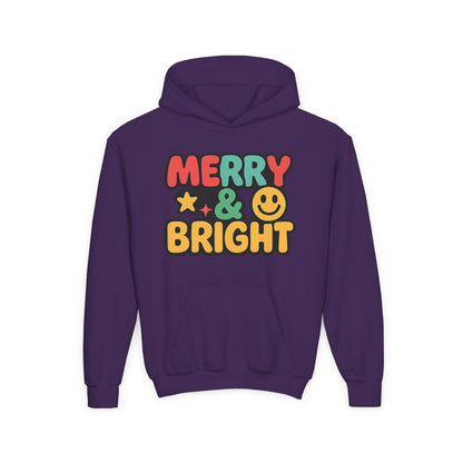 Youth Hoodie — 'Merry & Bright' Colorful Holiday Kids Sweatshirt