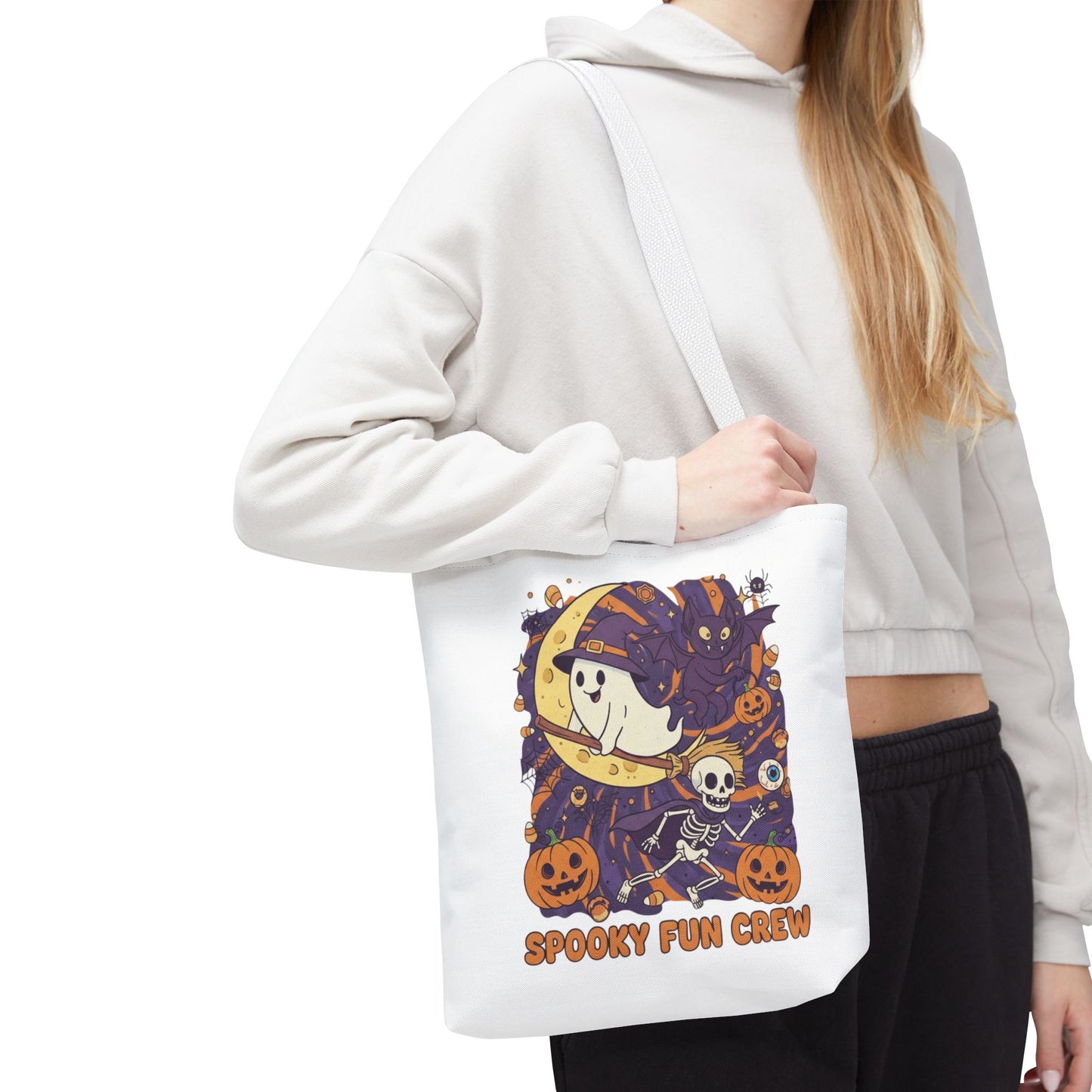 Spooky Fun Crew Halloween Tote Bag, Trick or Treat Bag, Haunted House Accessory, Fall Gift, Party Favor