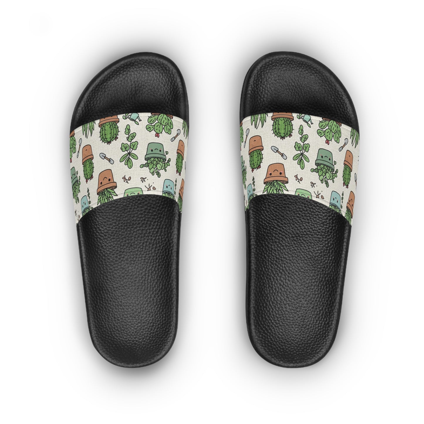 Women's Slide Sandals Tiny Terrarium Doodles / Potted Plant Pals  Women's Slide Sandals