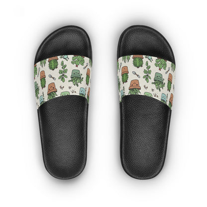 Women's Slide Sandals Tiny Terrarium Doodles / Potted Plant Pals  Women's Slide Sandals