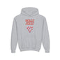Youth Hoodie — "Holly Jolly" Candy Cane Heart Christmas Sweatshirt