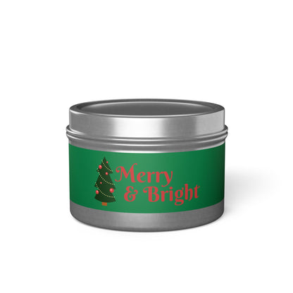 Merry & Bright Christmas eco-friendly Tin Candle — Holiday Scented Soy Candle- the give back candle collection