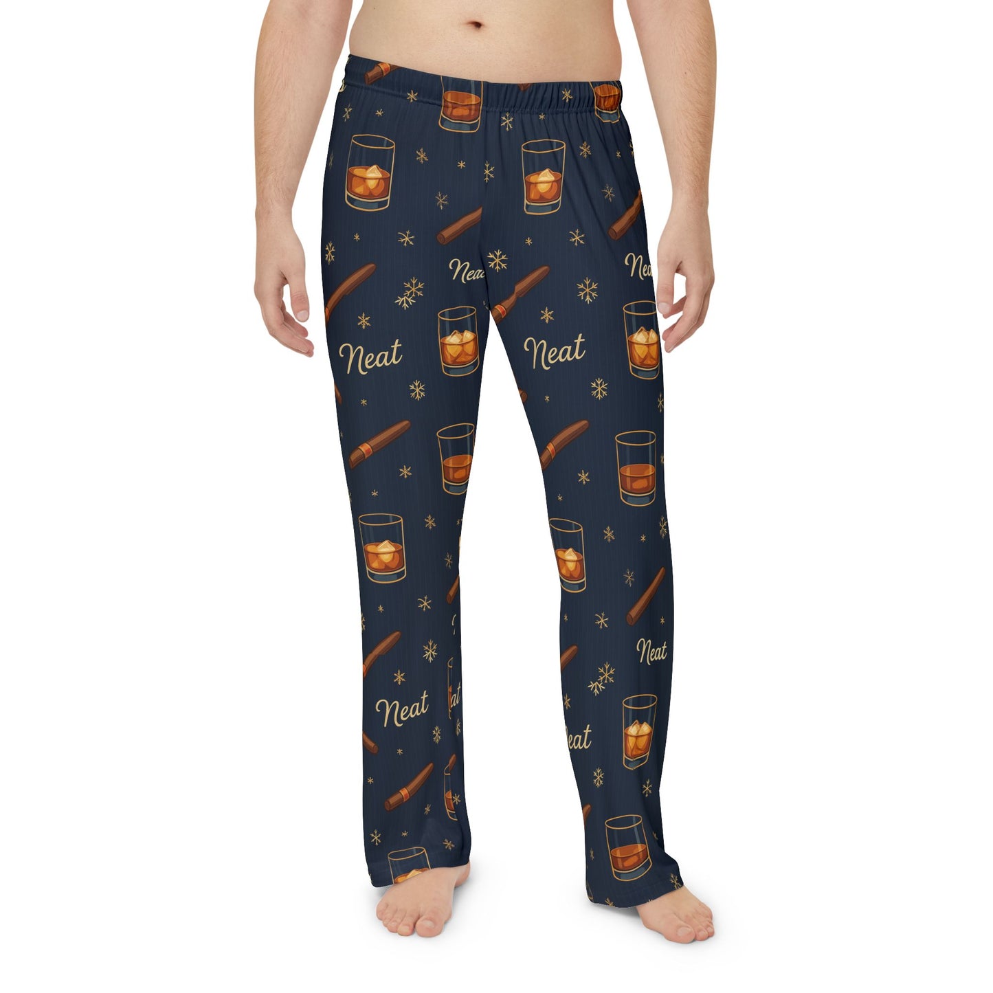 Whiskey & Cigar - whiskey neat- whiskey on the rocks- Pajama Pants — Men’s Novelty Lounge Pants ("Neat" On the Rocks Pattern)