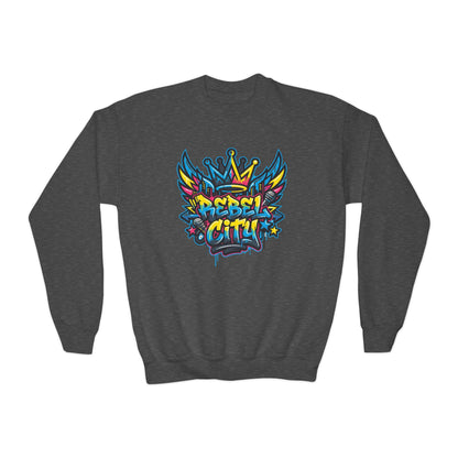 Youth Crewneck spray paint style- Sweatshirt - Colorful Rebel City Graffiti Crown Design