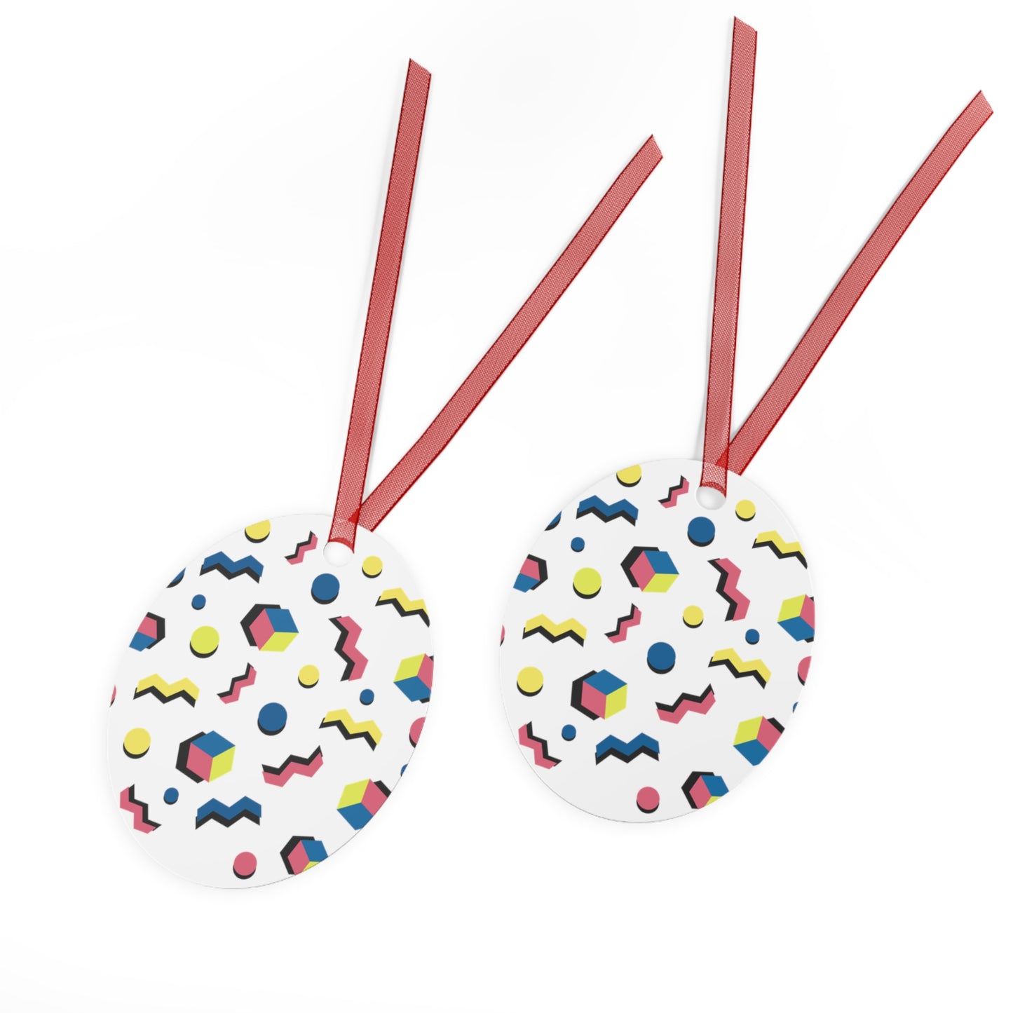 Memphis Geometric Metal Ornament — 80s Retro Bell Decoration