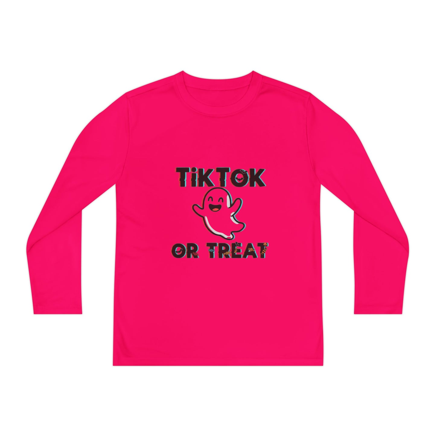 TikTok Halloween Long Sleeve Tee, Youth Costume Shirt, Spooky Apparel, Trick or Treat Top, Youth Ghost Halloween Shirt