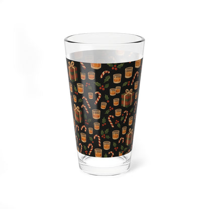 16oz Mixing Glass — Holiday Whiskey Pattern (Candy Canes, Gifts & Holly) (free Shipping)
