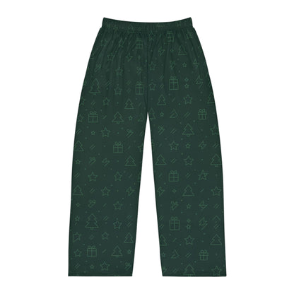 Men's Dark Green Holiday Pajama Pants — Minimal Christmas Icons All-Over Print